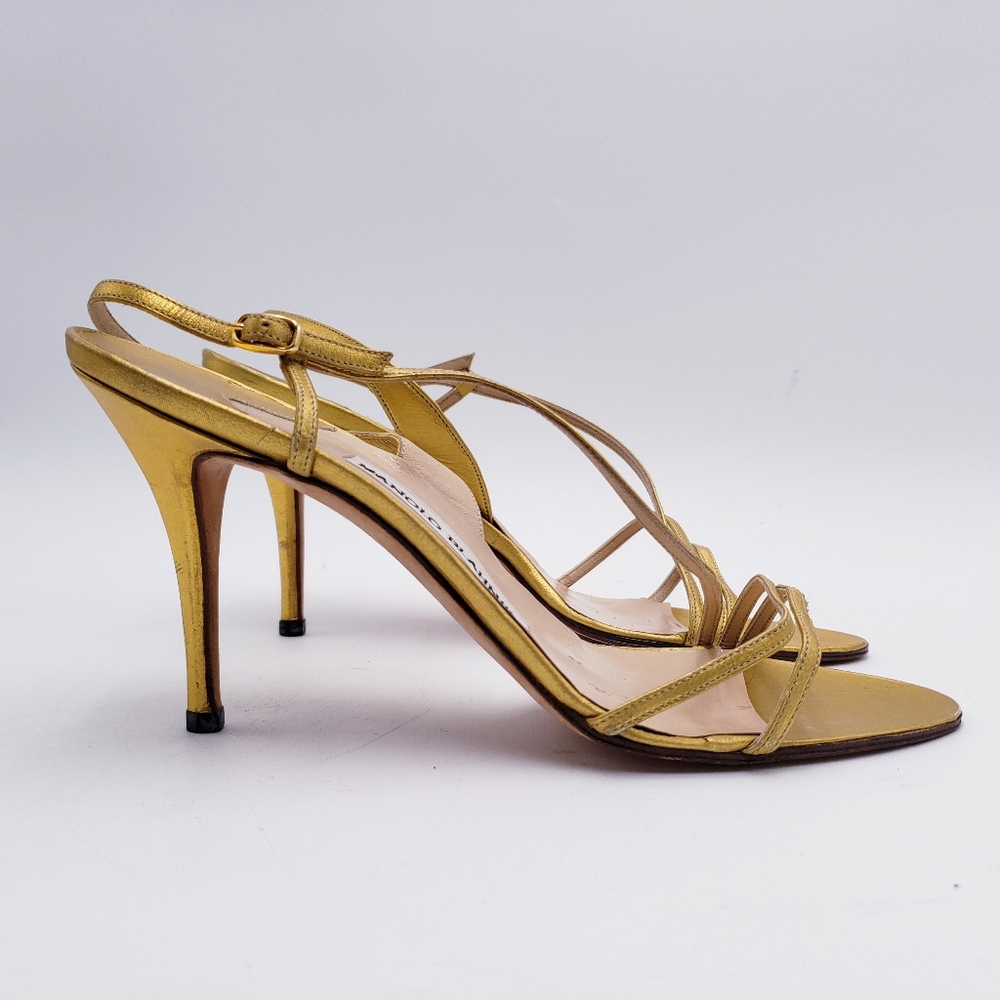 Manolo Blahnik Gold Strappy Heels - Picture 5 of 11